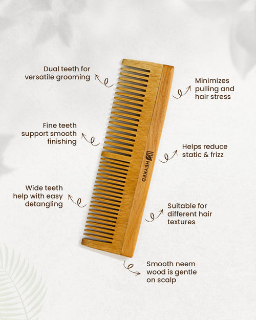 Neem Wood Dual-Teeth Comb