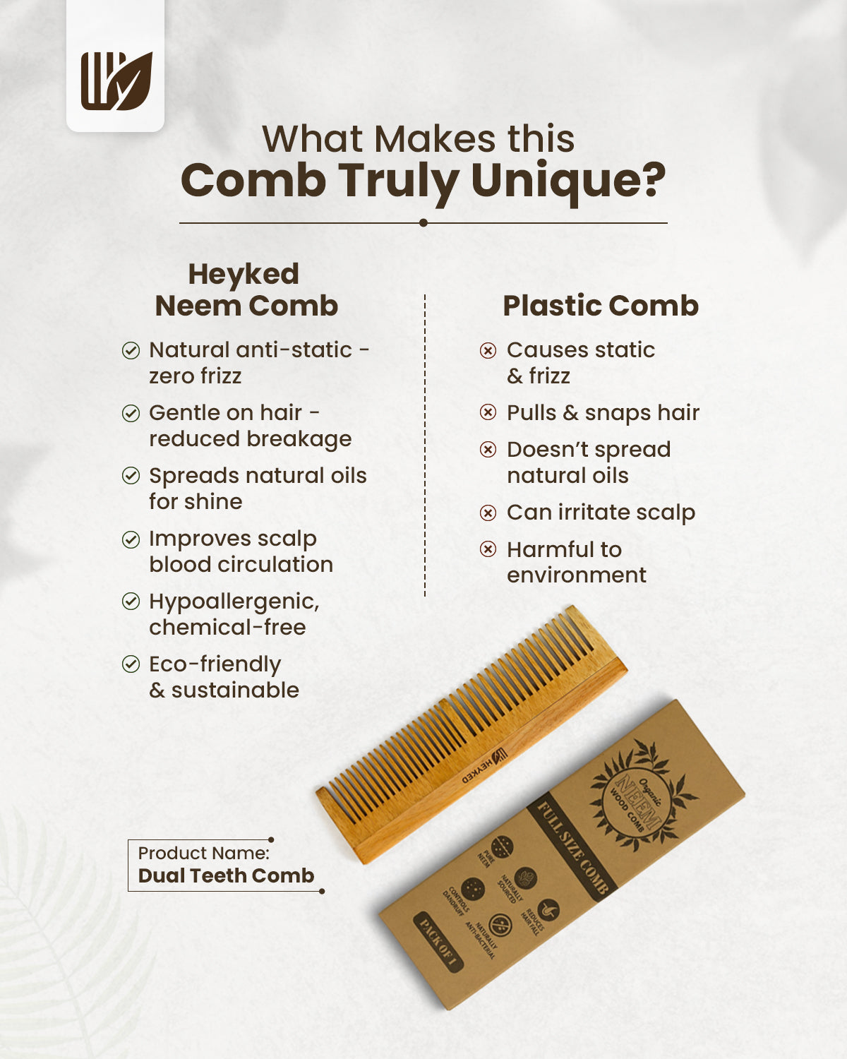 Neem Wood Dual-Teeth Comb