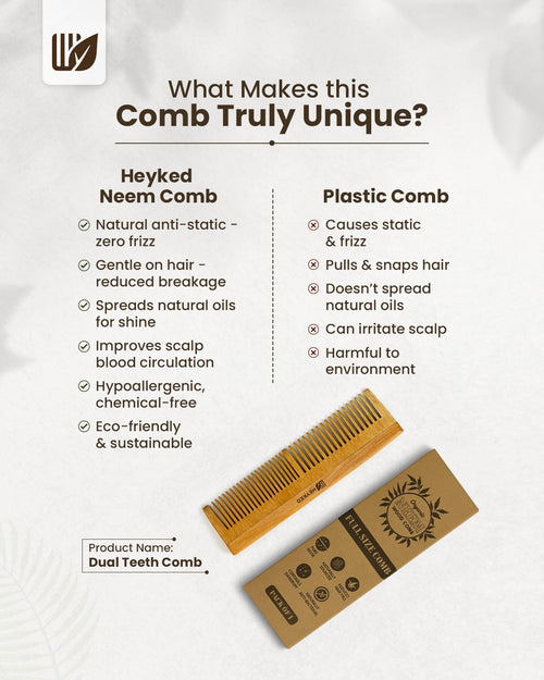 Neem Wood Dual-Teeth Comb